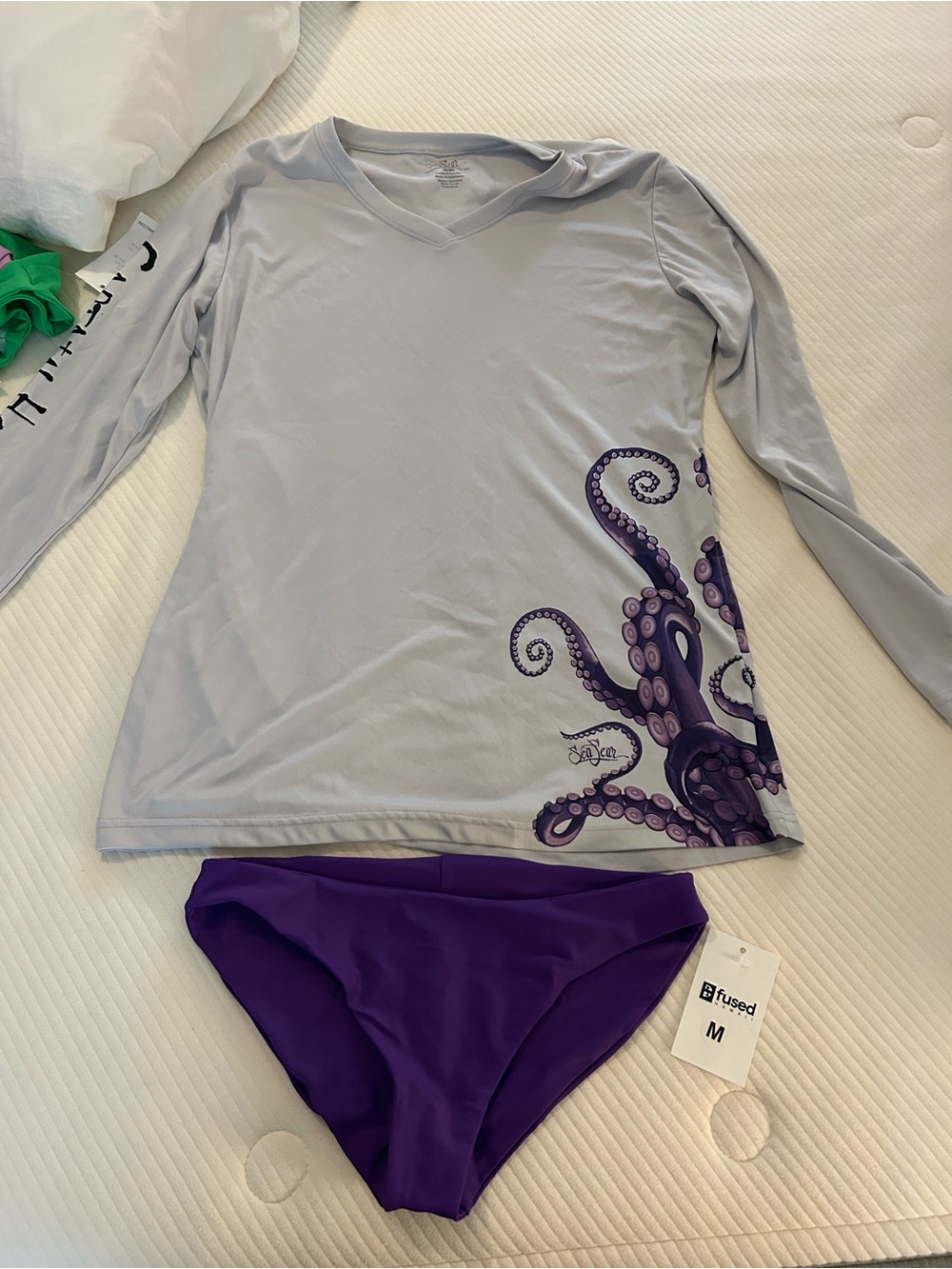Fused Women's Purple Octopus Rash Guard Bikini Set - Purple/Light Gray